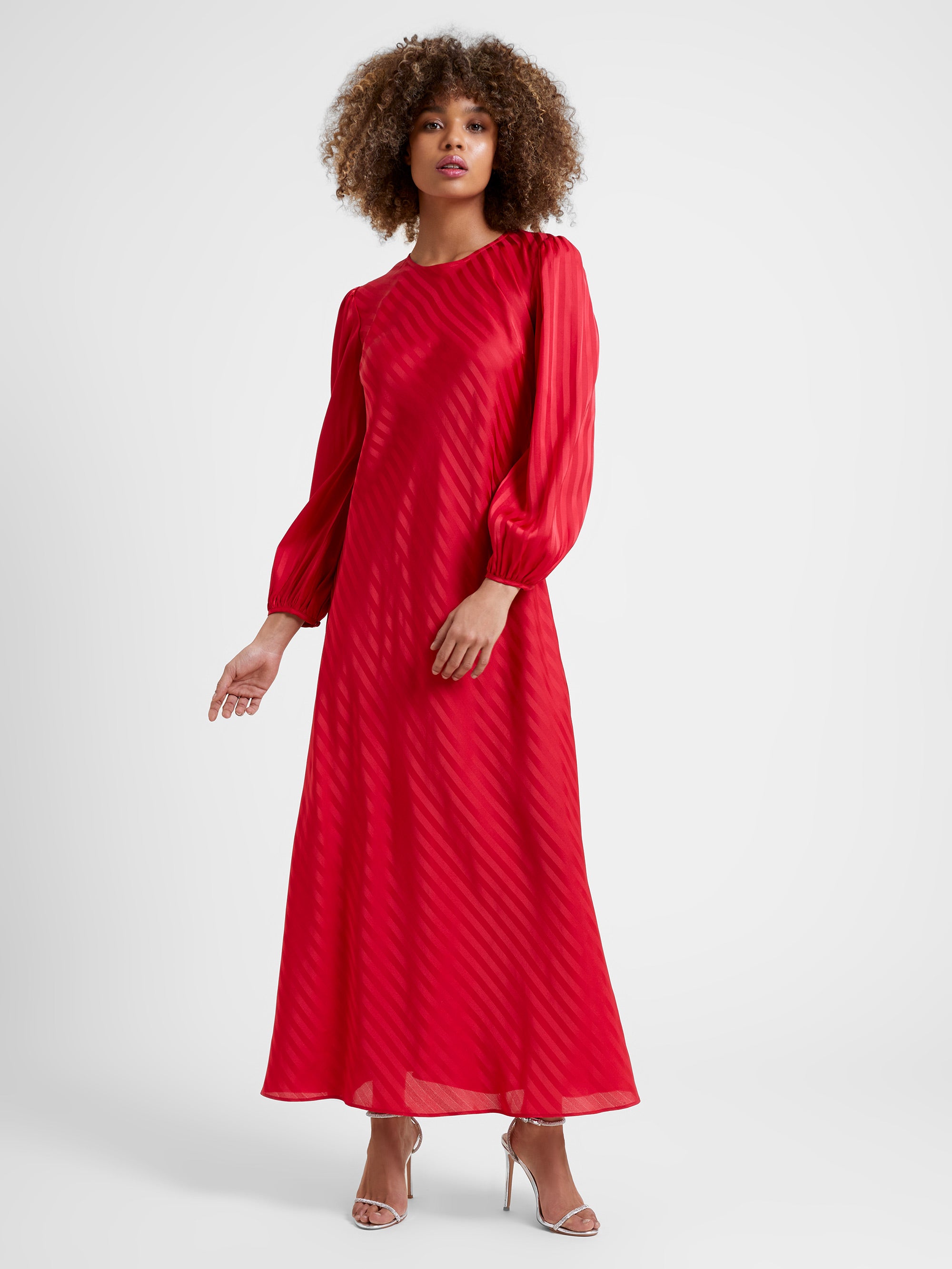 Candy Cane Stripe Long Sleeve Maxi Dress Crimson