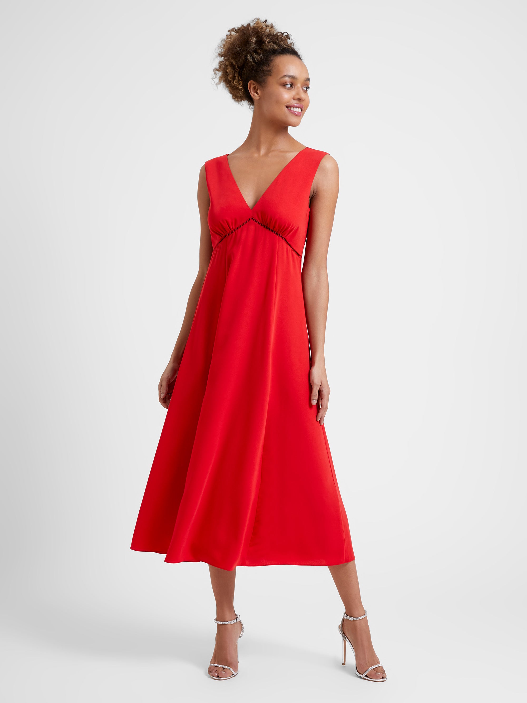 Marylebone Lace V-Neck Midi Dress Crimson