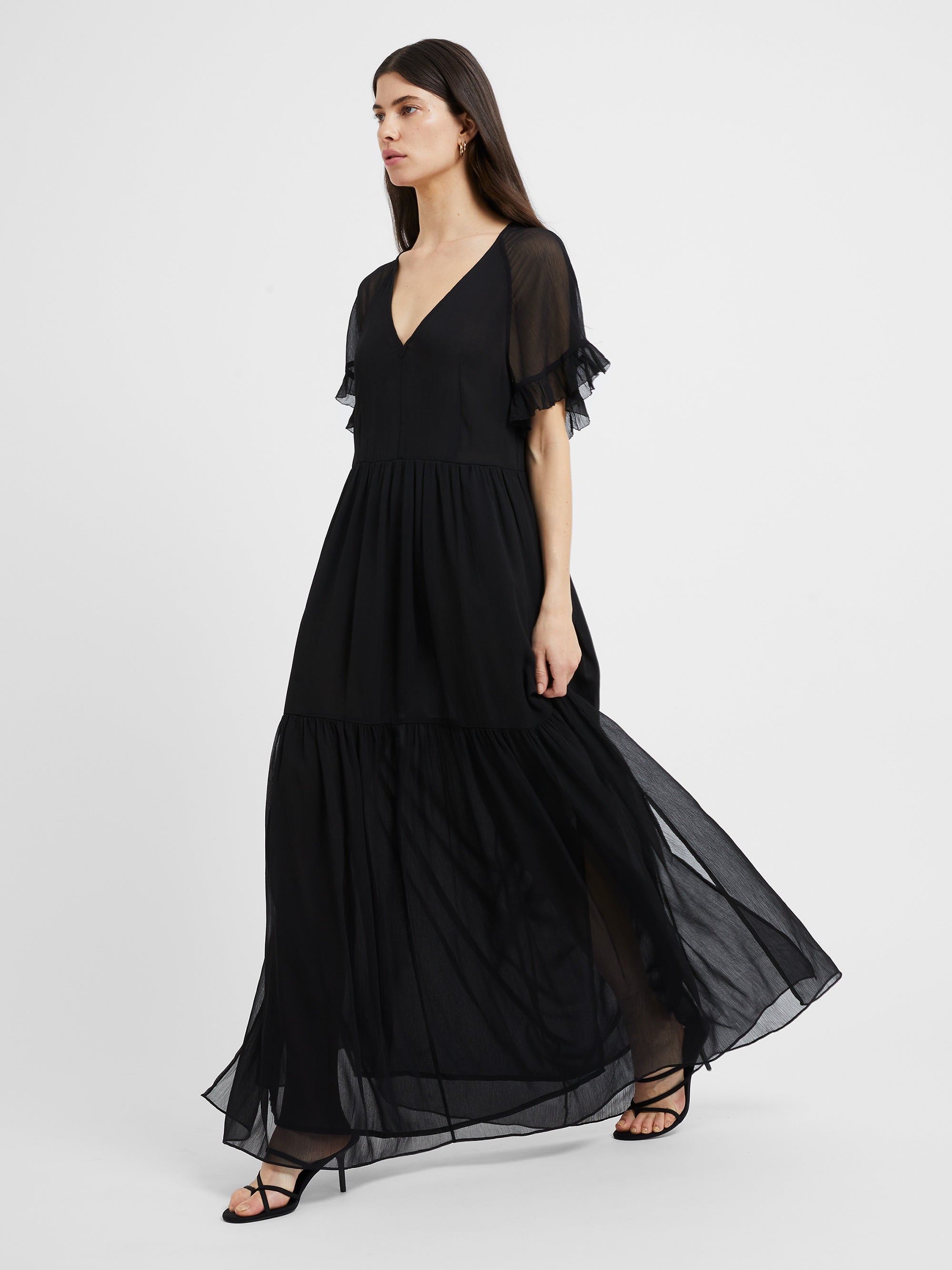 Gossamer Chiffon Tiered Maxi Dress Black