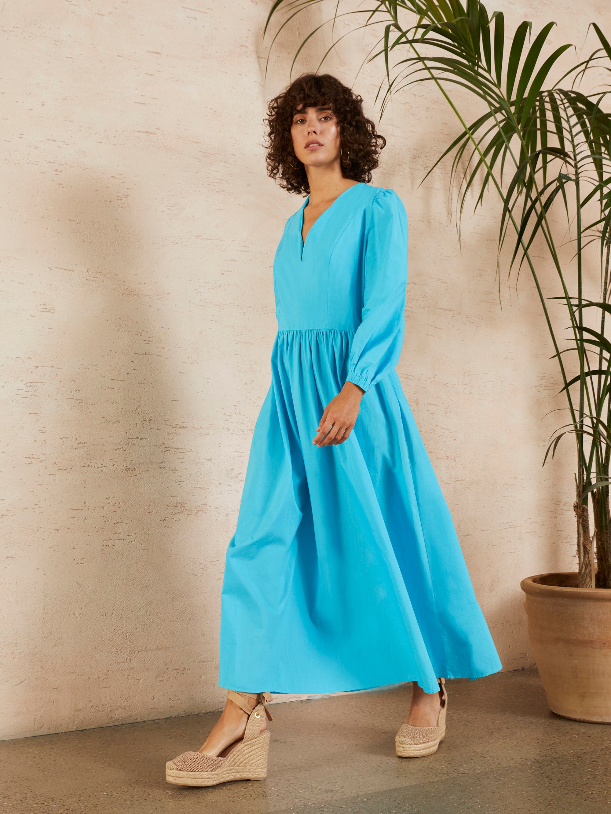 Crisp Organic Cotton Scallop Edge Maxi Dress Turquoise