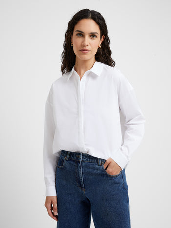 Great Plains Core Oxford Longline Cotton Shirt, White