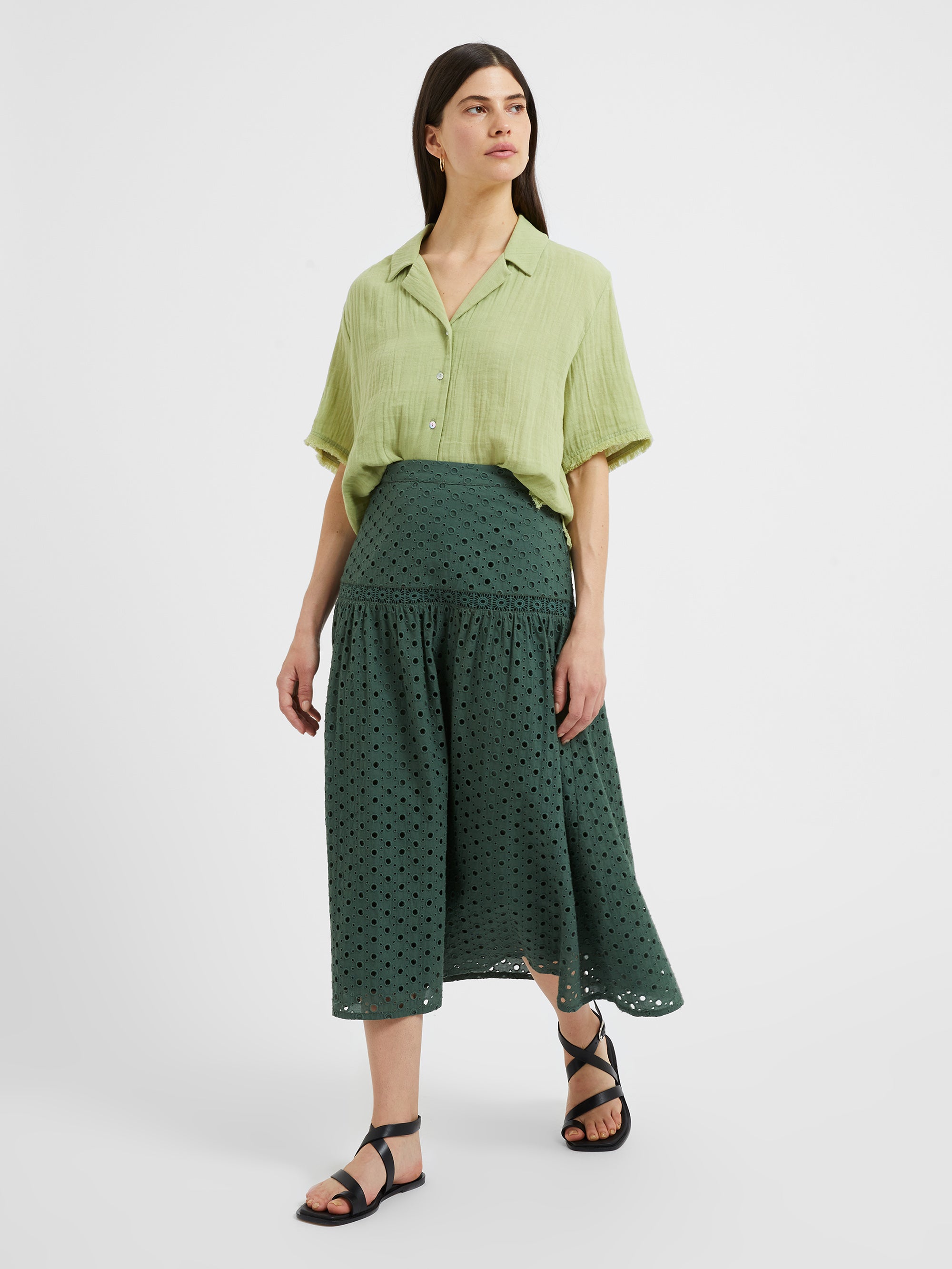 Atol Embroidery Midi Skirt Tropical Green