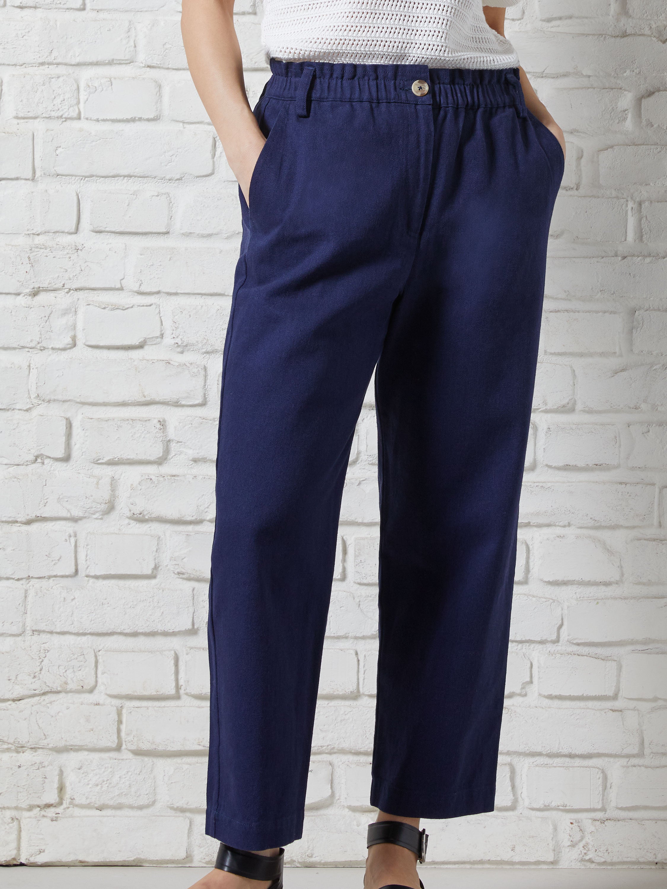 Day Cotton Trousers Summer Navy