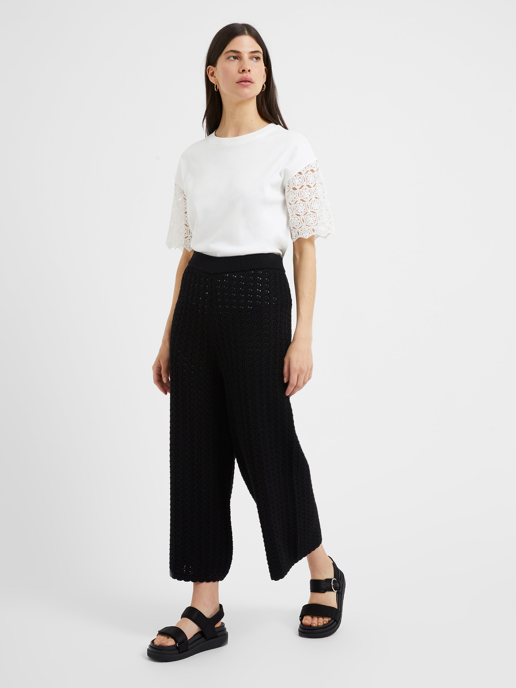 Summer Stitch Cropped Trousers Black