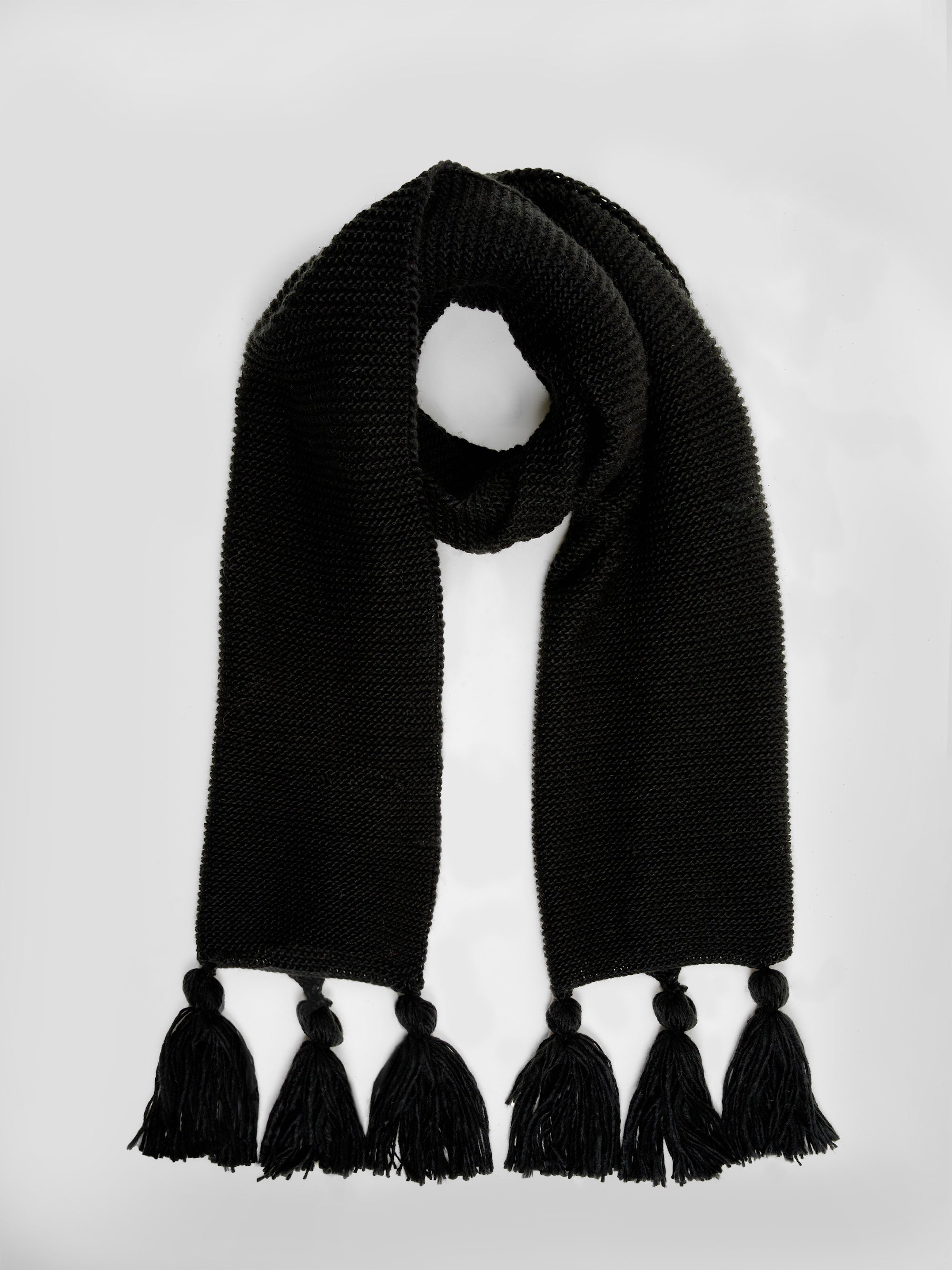 Tassel Knit Scarf Black