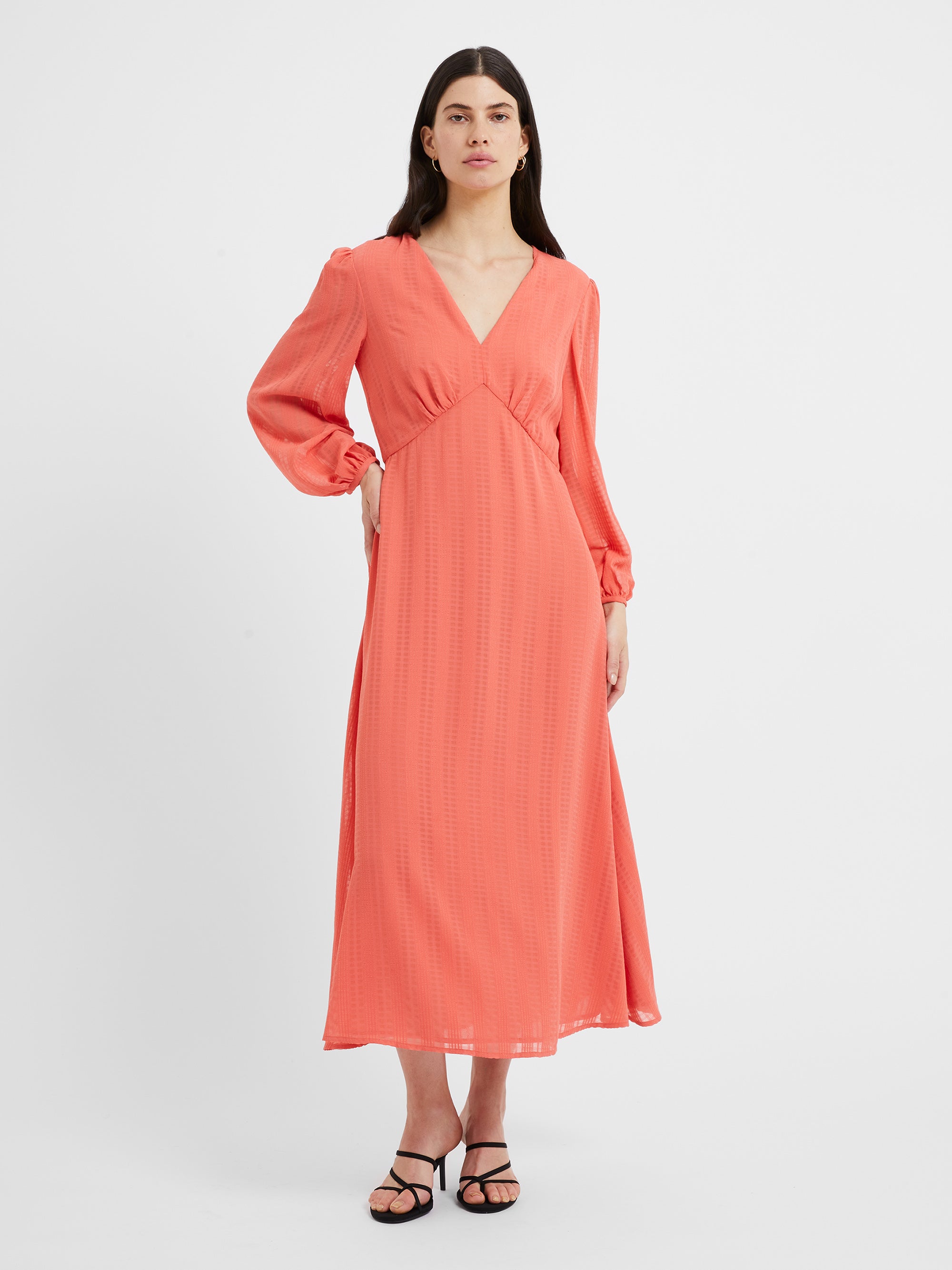 Desert Check Midi Dress Hot Coral