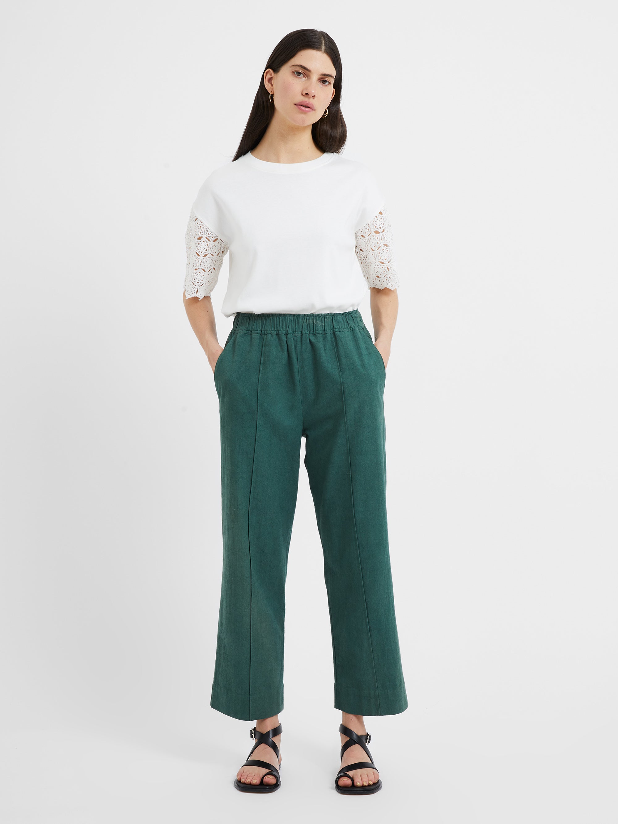 Crinkle Cotton Trousers Tropical Green