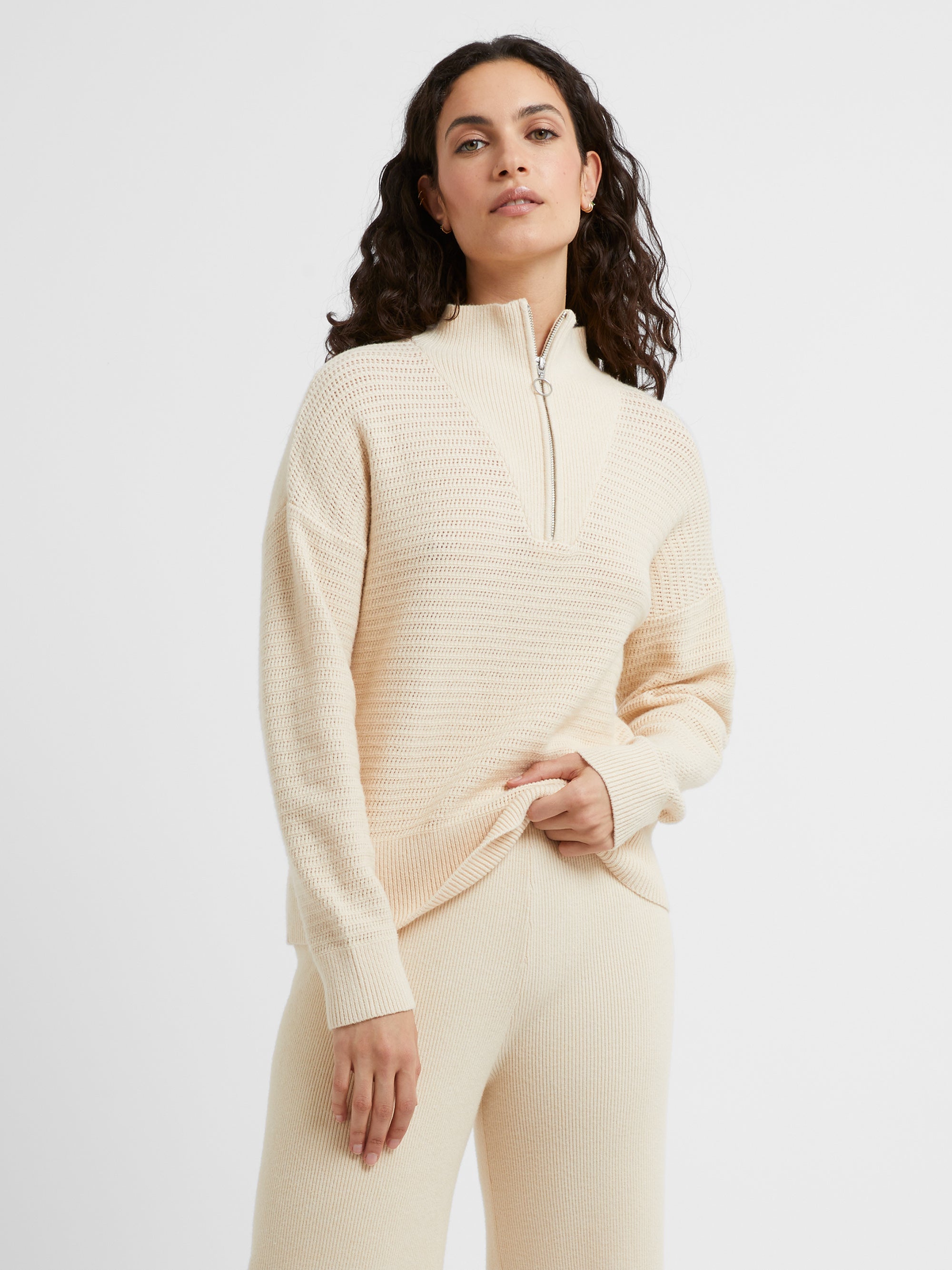 Winter Comfort Knit Recycled Half Zip Jumper Oyster