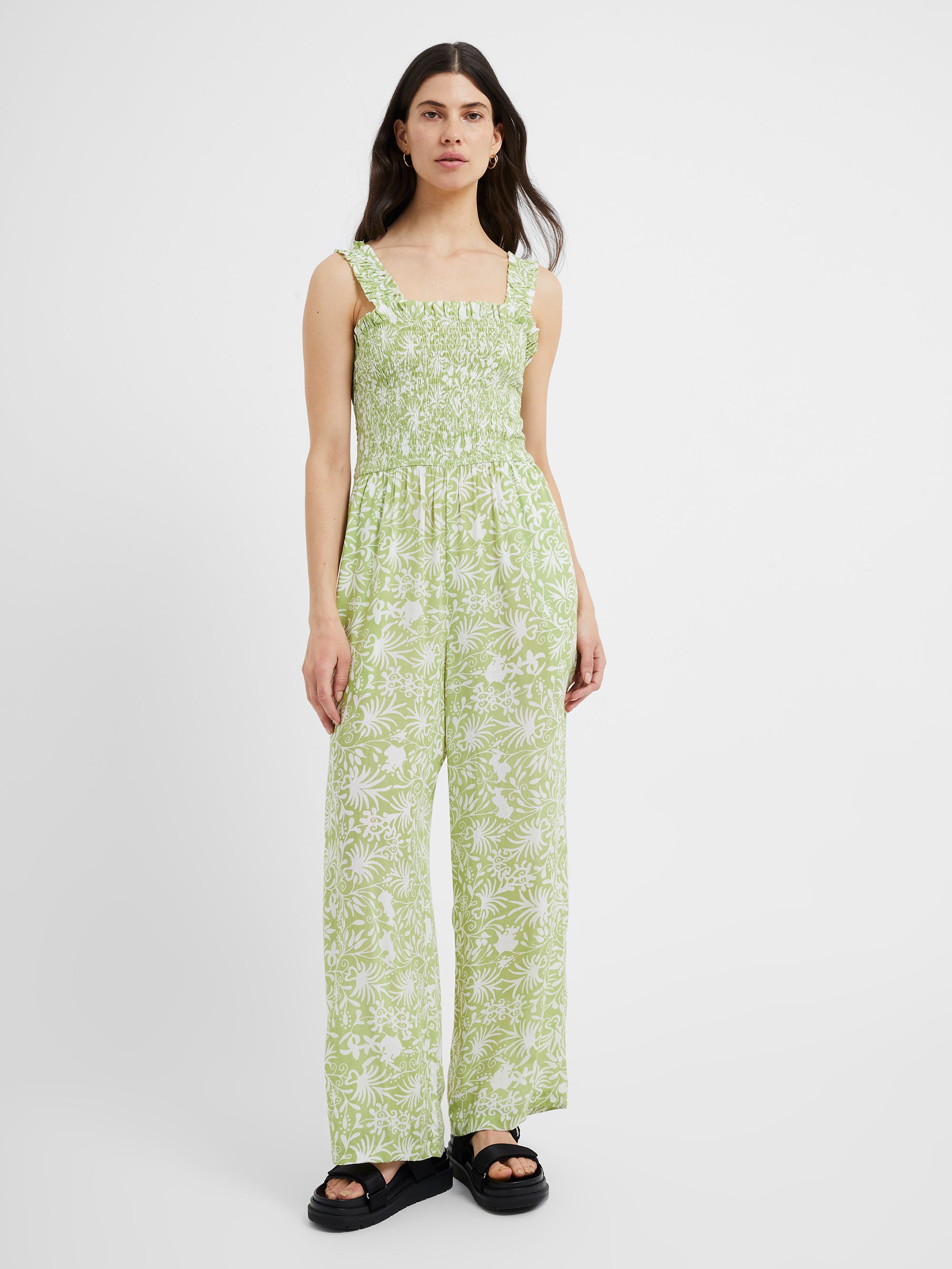 Cadiz Floral Smocked Jumpsuit Kiwi Milk