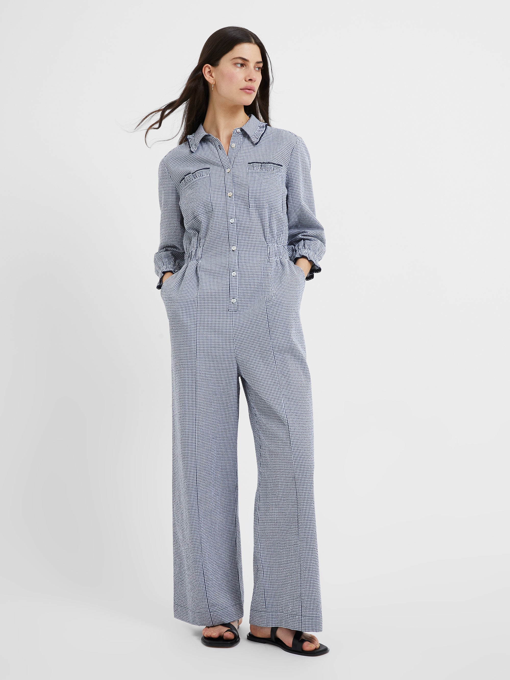 Salerno Gingham Jumpsuit Summer Navy White