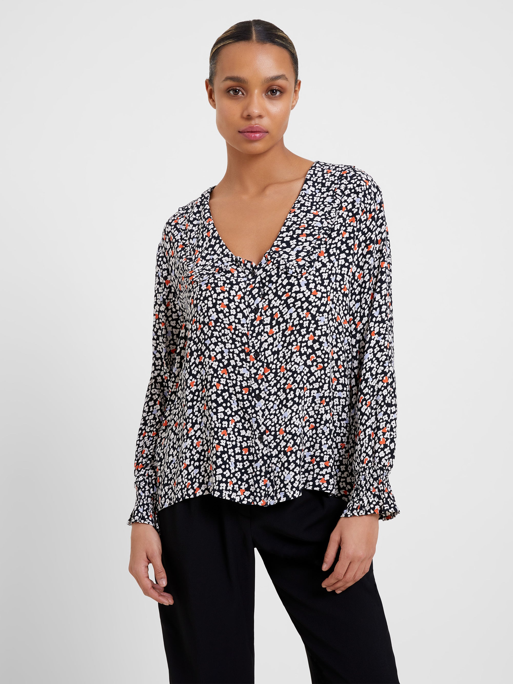 Heart Floral Eco V-Neck Blouse Sunset Orange Multi