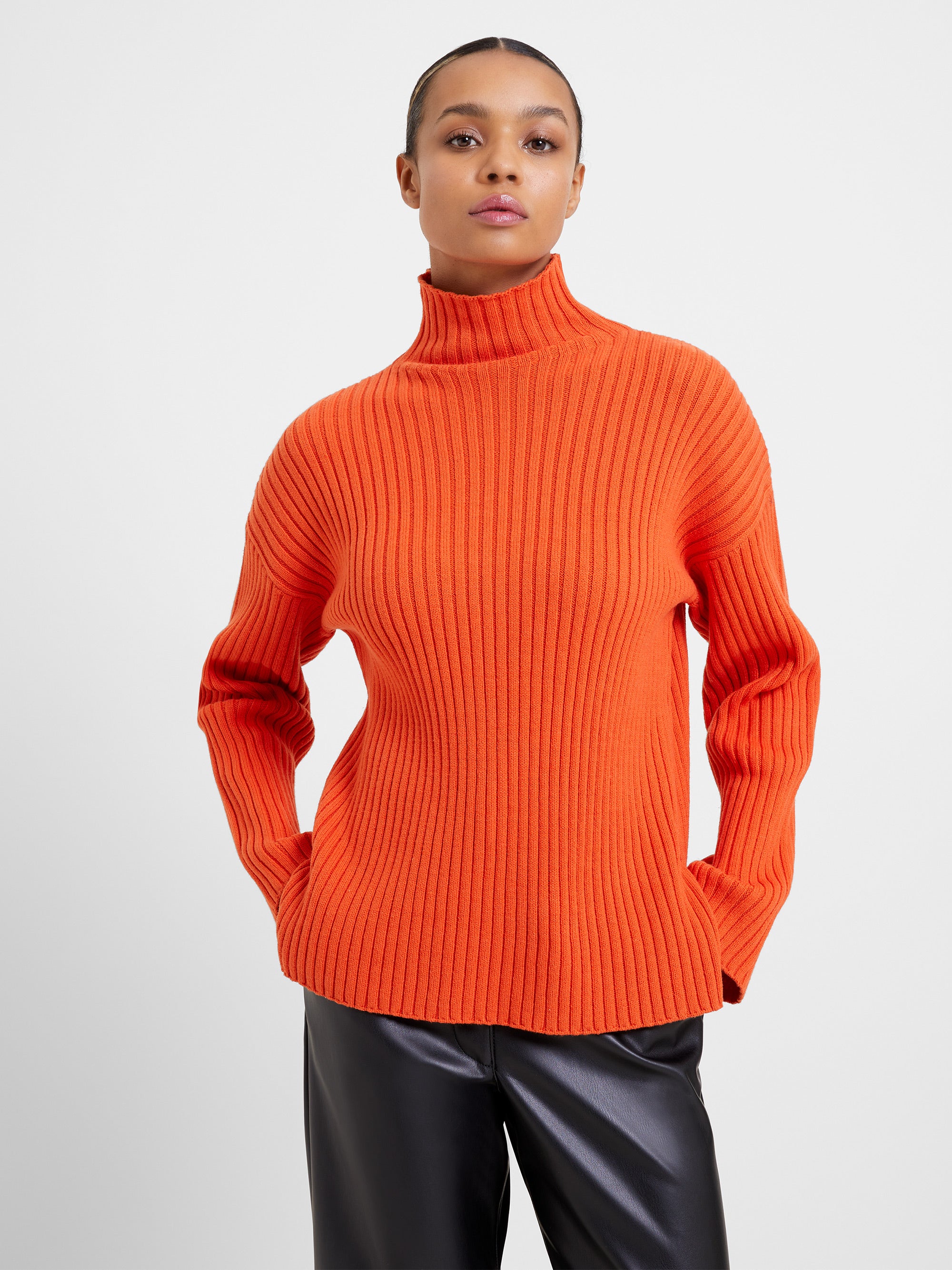 Winter Knit Mock Neck Jumper Sunset Orange