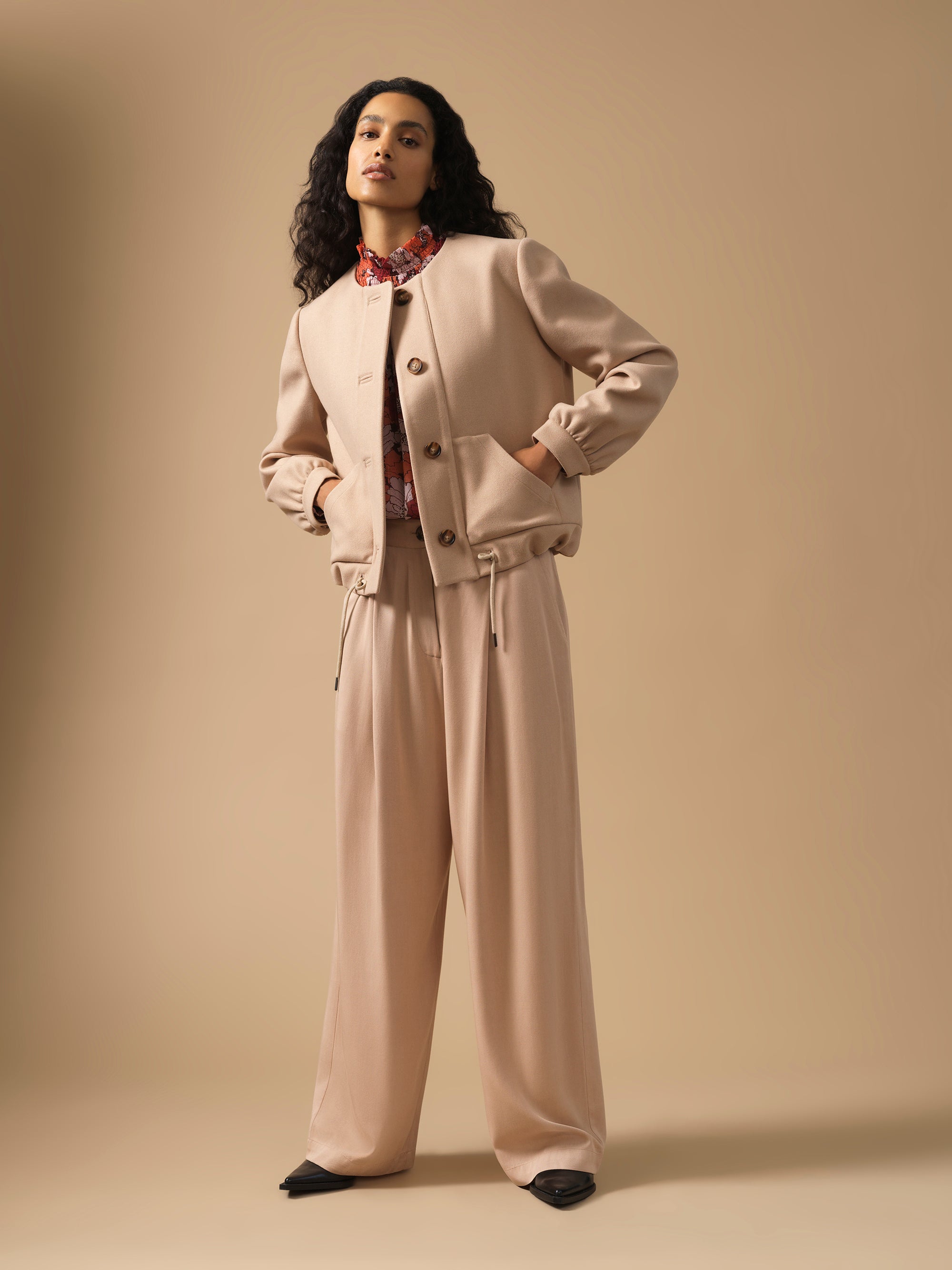 Luxe Twill Wide Leg Trousers Chinchilla