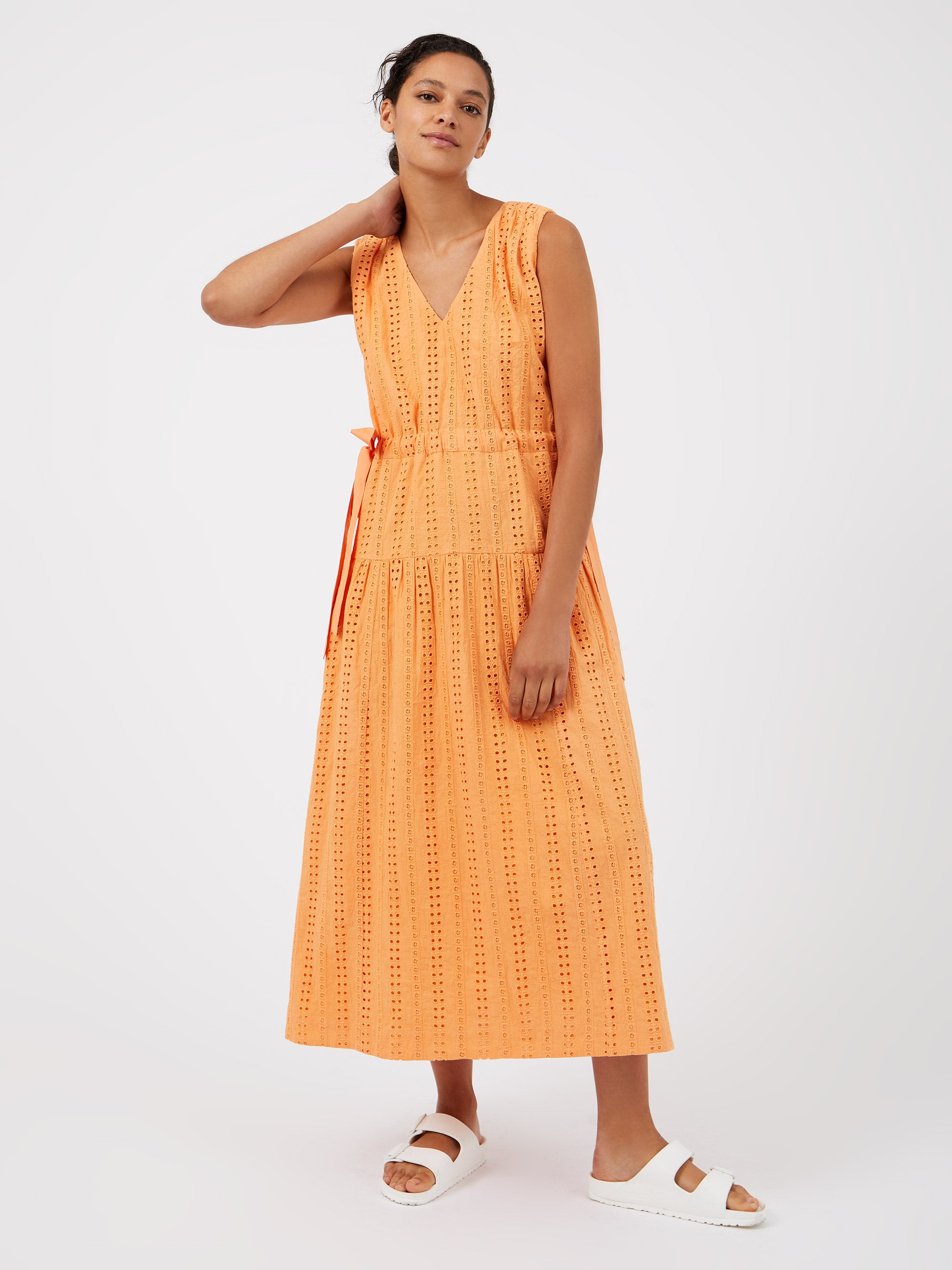 Summer Embroidery V-Neck Dress Papaya