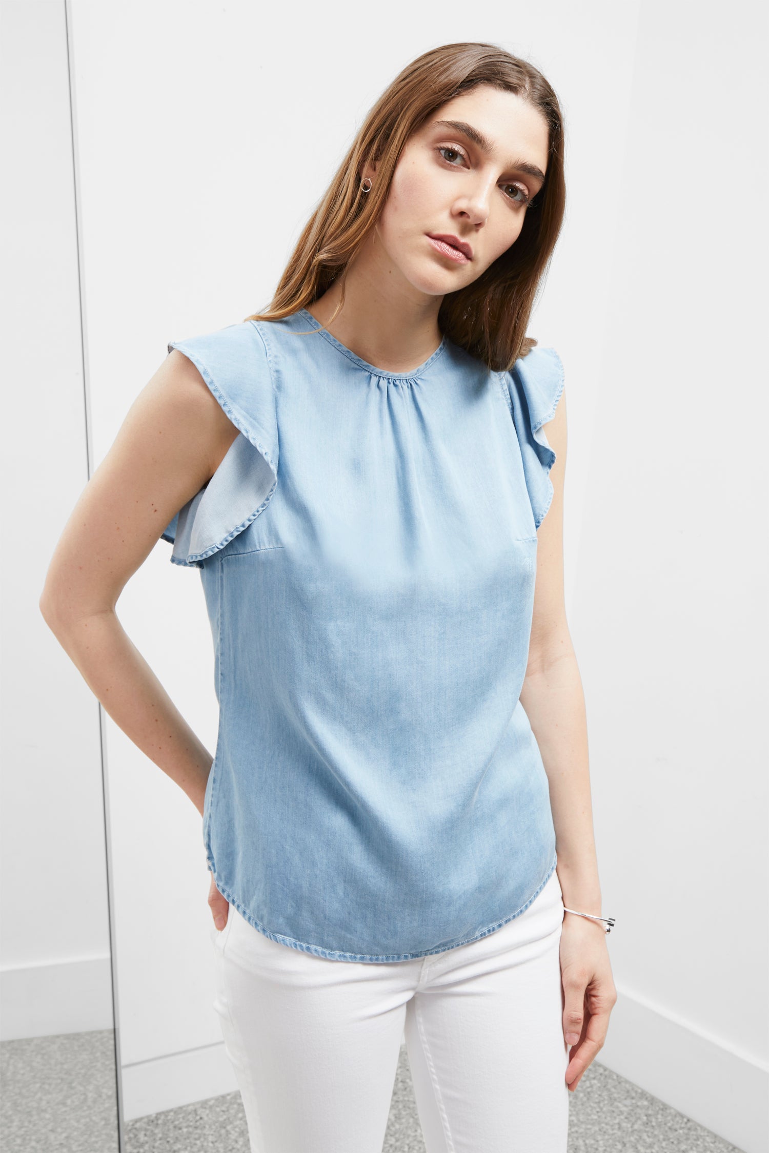 Chambray Frill Top