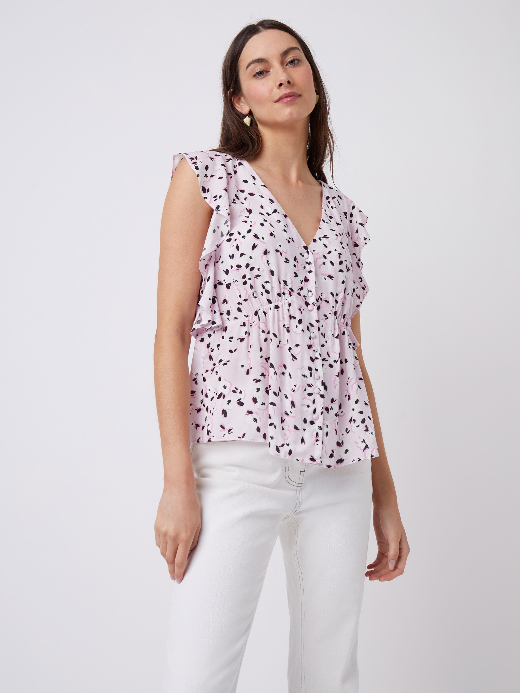 Shadow Floral V-Neck Top Peony Combo