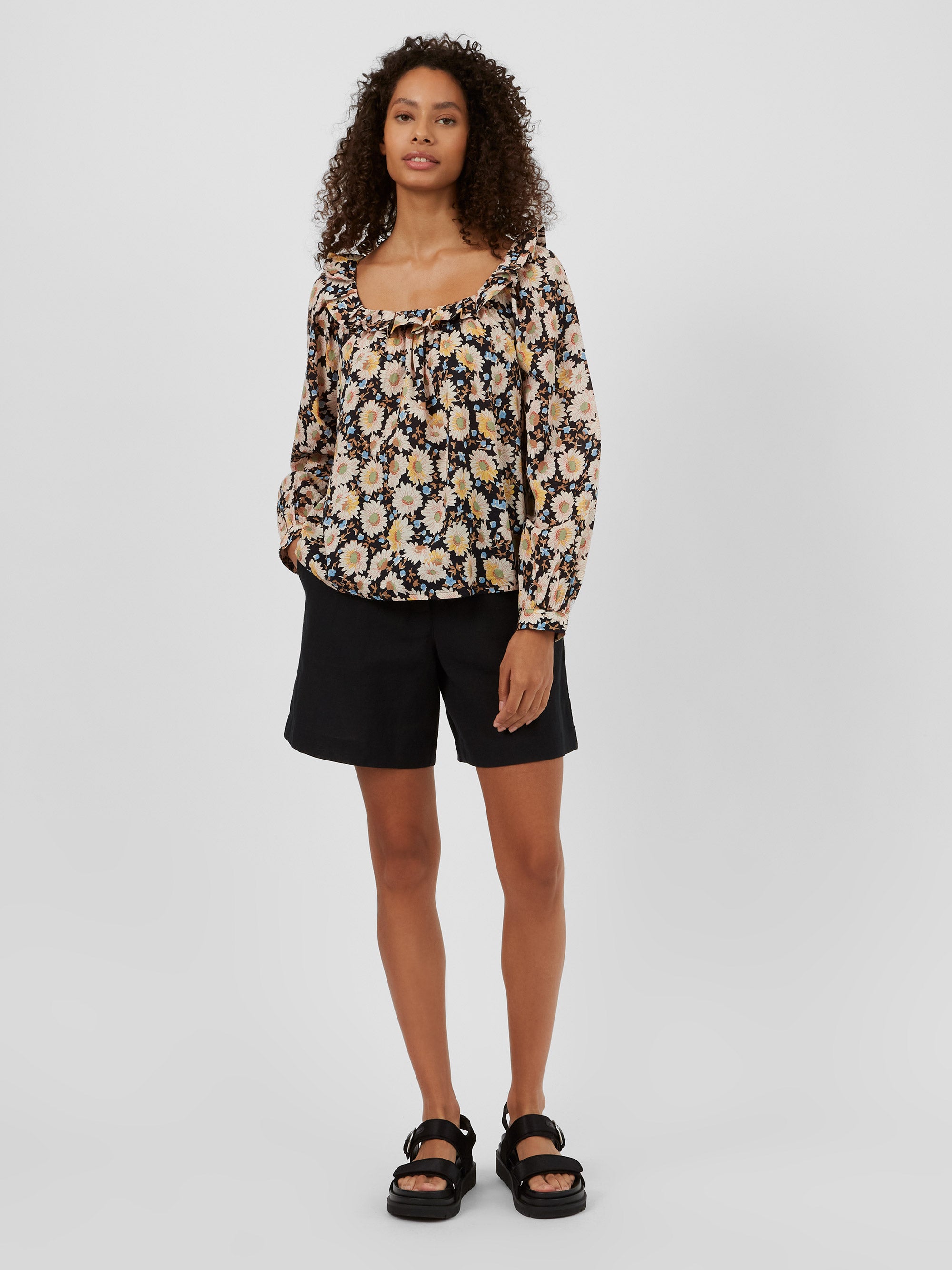 Sunflower Print Organic Frill Top Multi