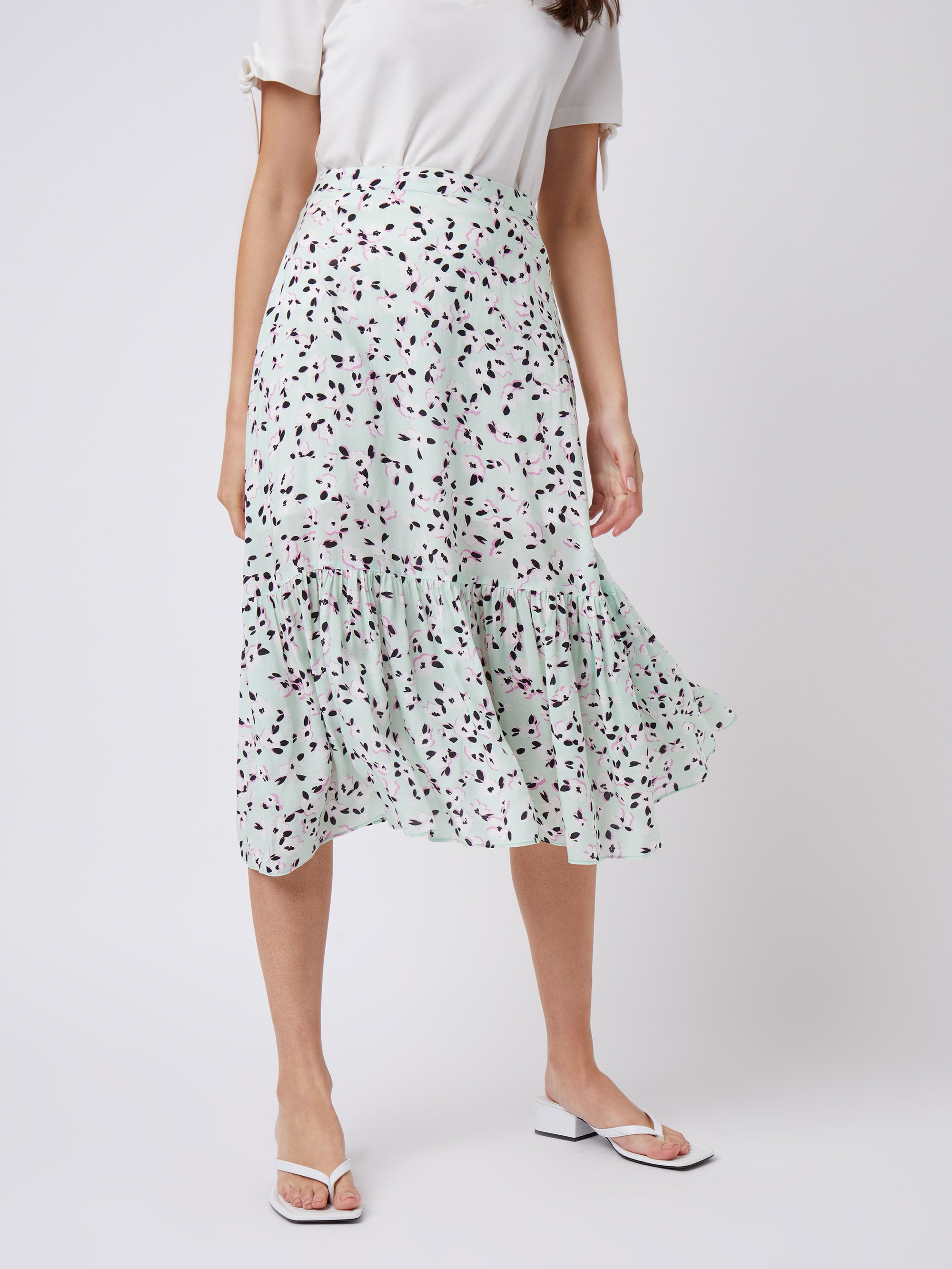 Shadow Floral Midi Skirt Cool Green Combo