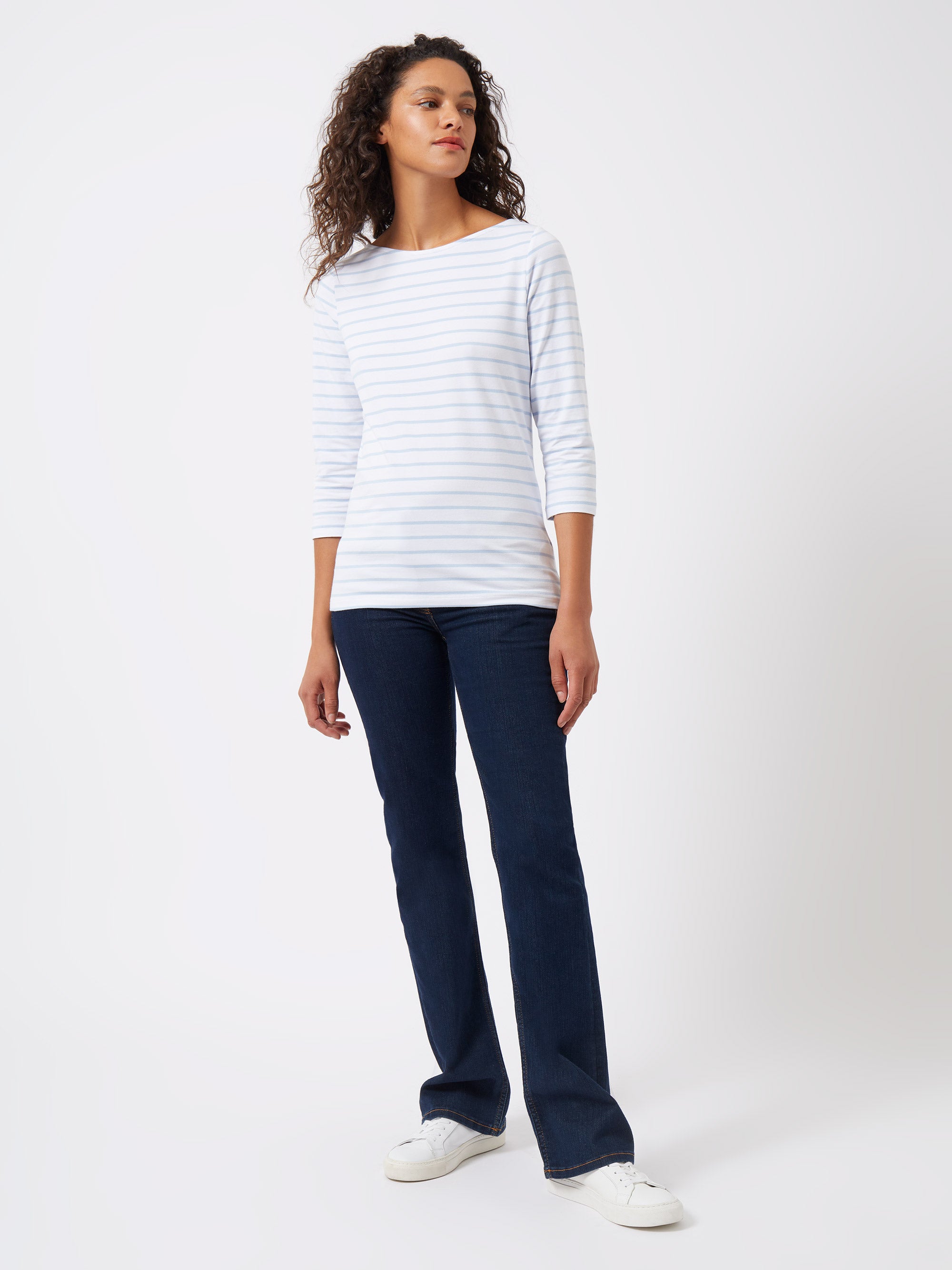 Core 3/4 Length Sleeve Stripe Top WHITE-POWDER BLUE