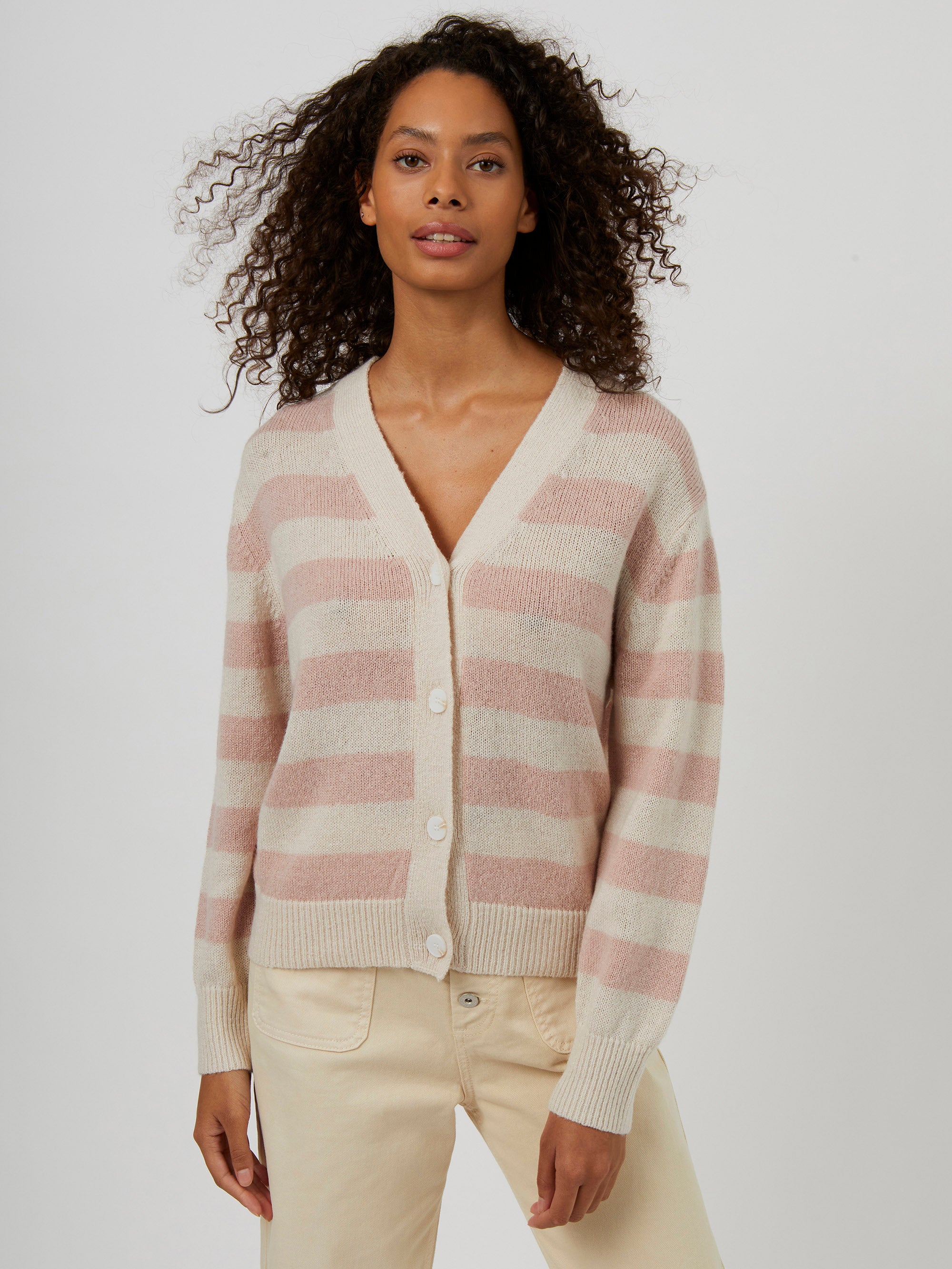 Summer Stripe Knit Cardigan Milk/Rose