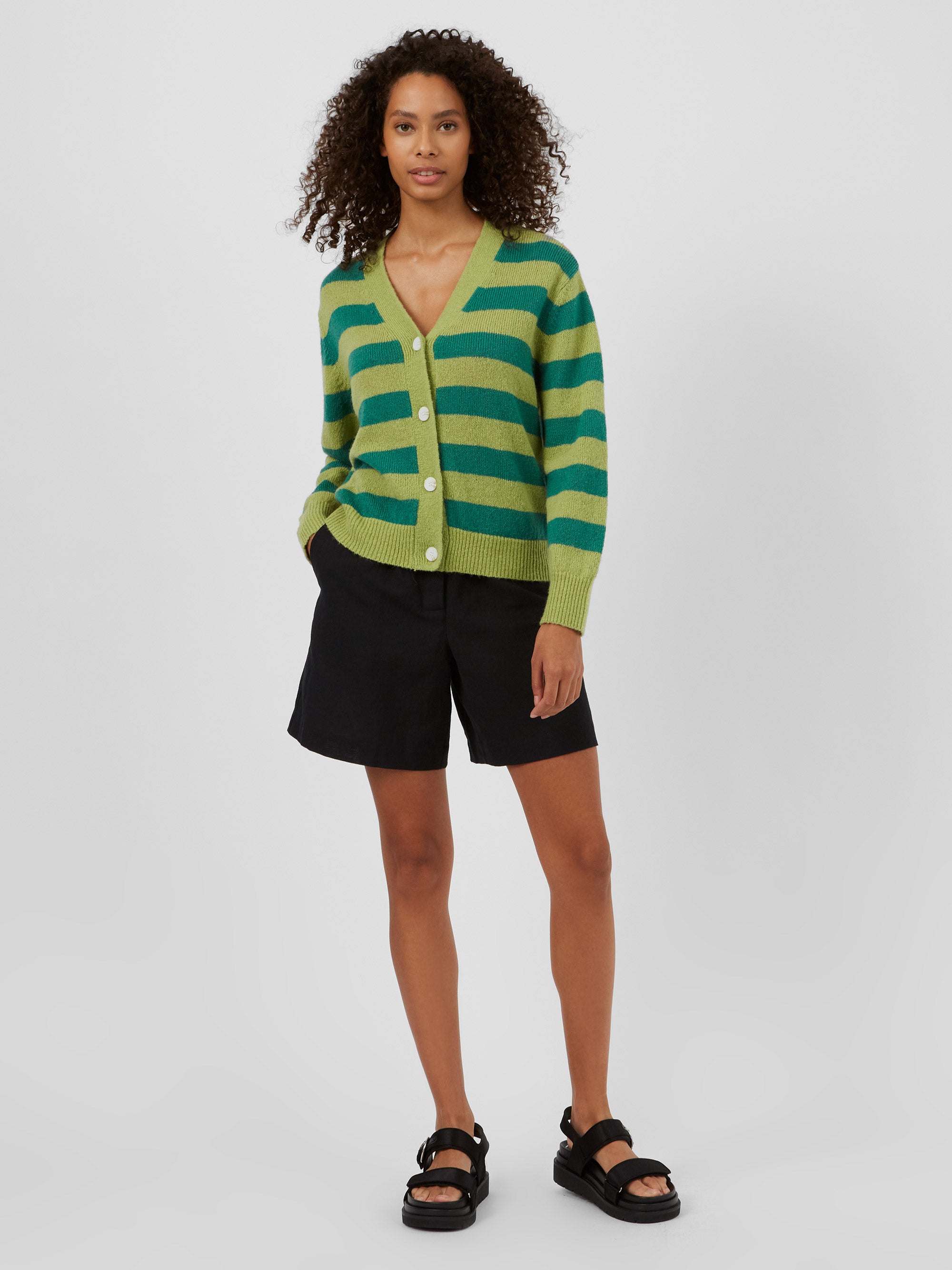 Summer Stripe Knit Cardigan Jade Green/Fresh Apple