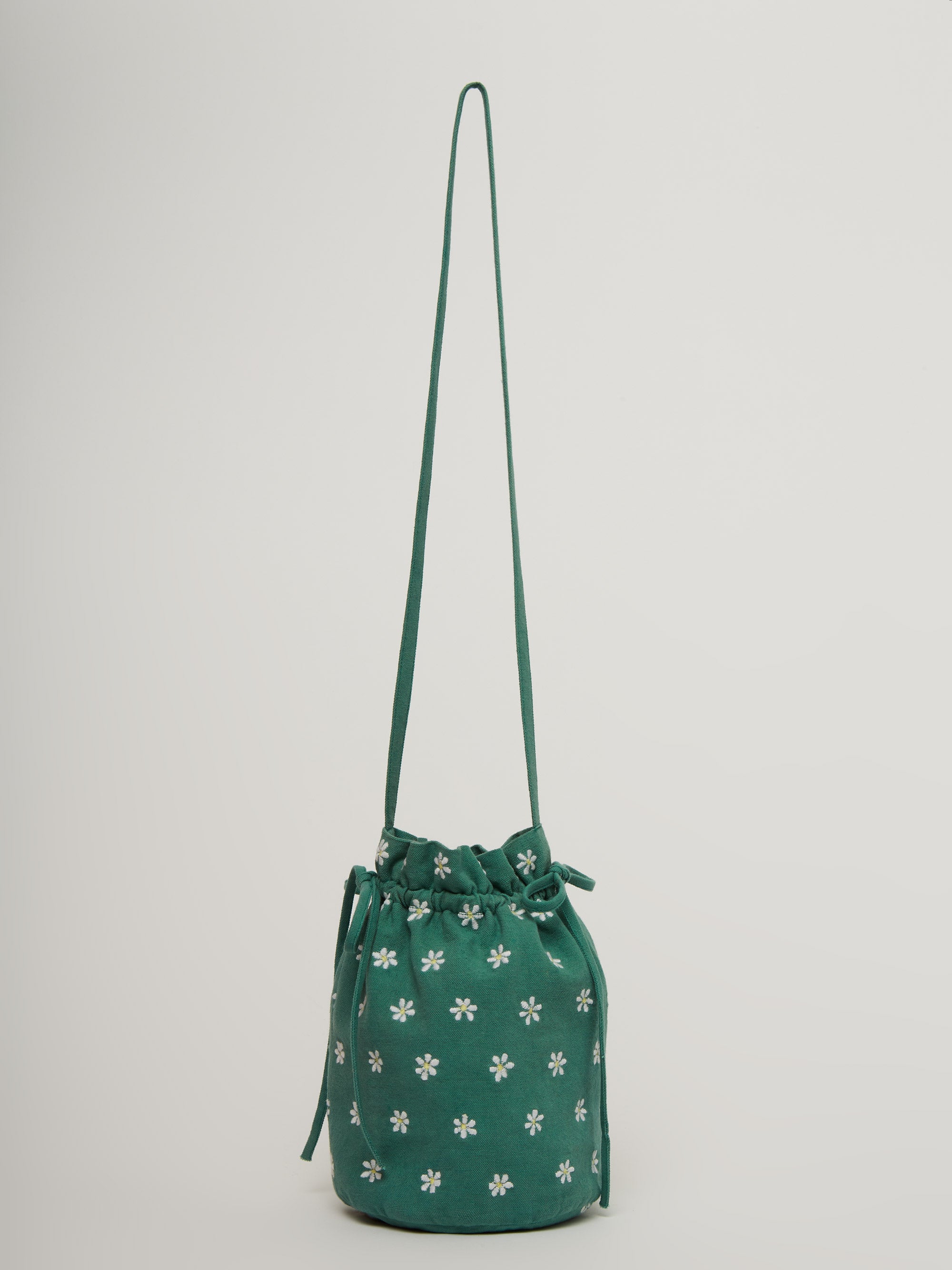 Daisy Embroidery Drawstring Pouch Bag Jade Green Combo