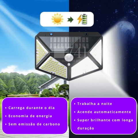 Arandela Refletor Solar LED com Sensor de Presença para Iluminação Externa - SolarEco