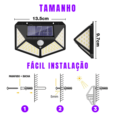 Arandela Refletor Solar LED com Sensor de Presença para Iluminação Externa - SolarEco