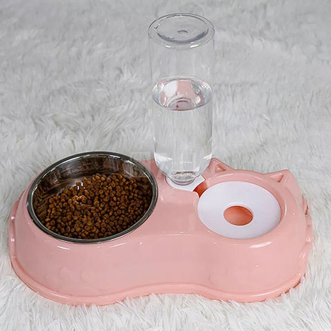 Comedouro para Gato Aço Inoxidável com Garrafa de Água Automática