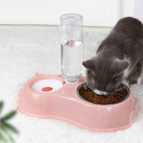 Comedouro para Gato Aço Inoxidável com Garrafa de Água Automática