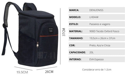 Mochila Térmica Multiuso 20L Bolsa á Prova de Vazamento para Piquenique, Viagem, Praia, Festas e Acampamento