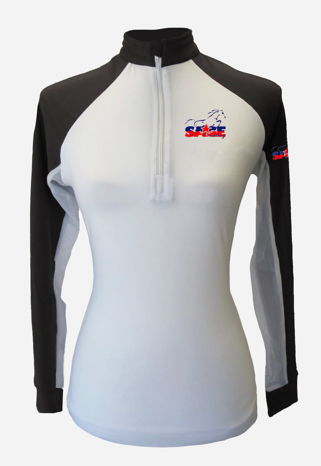 Sage eventing Custom Sun Shirt - White with Black Sleeves     Adult + Youth Sizes