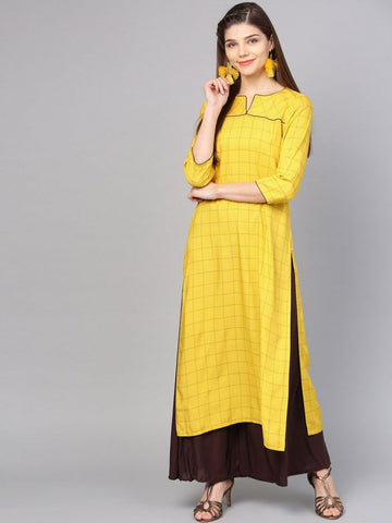 Buy Racess Women's Anarkali Long Kurta Latest Print & Design Yellow Kurti  Dress at Amazon.in
