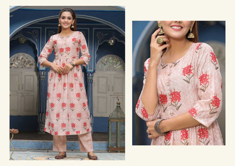 Flared Floral Print Kurta With Pants