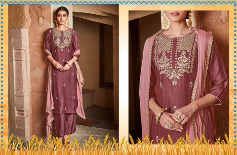 Embroidered Silk Suit Set| dress for Lohri function