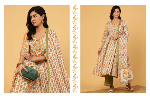 cotton anarkali kurta set with dupatta