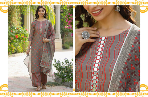 Mirrorwork Kurta Set With Dupatta | Pongal outfits