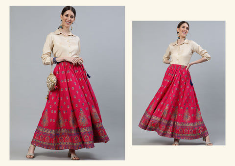 maxi skirt with ethnic motif prints