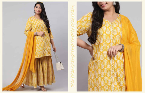 Plus-Size Yellow Sharara Set For Women