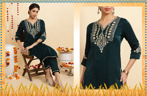 Velvet Kurta Set | lohri function dresses