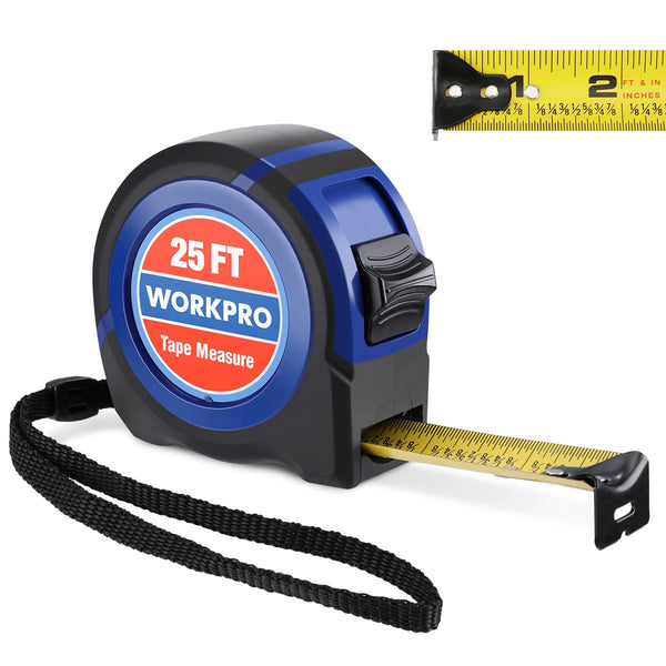 WORKPRO 25FT Tape Measure, 1/8 Fractions, and 1/32 Accuracy Easy Read  Measuring Tape, Retractable Nylon Coating Measurement Tape