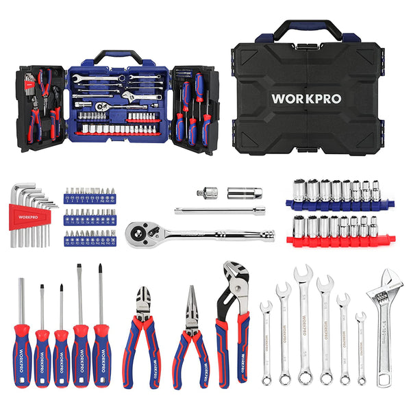 WORKPRO 100 Pcs Kitchen Drawer Household Hand Tool Set with Easy Carry