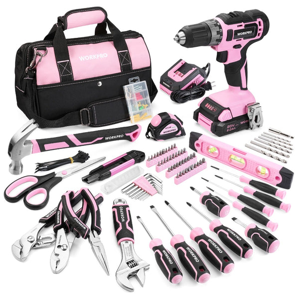 WORKPRO Pink Cordless 20V Lithium-ion Drill Driver Set, 1 Battery