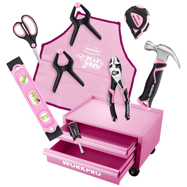 WORKPRO 16-inch Tool Box, Pink Plastic Toolbox with Metal Latch and R