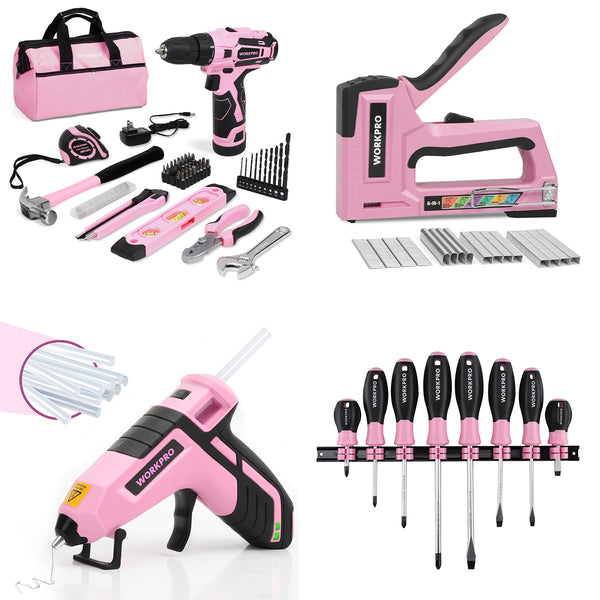 WORKPRO Cordless Melt Fast Preheating Mini Glue Gun with 20 PCS Premium  Glue Stick - Pink Ribbon