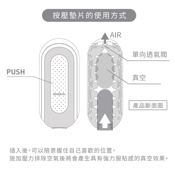 插入後，可以隨意握住自己喜歡的位置， 施加壓力排除空氣後將會產生具有強力服貼感的真空效果。