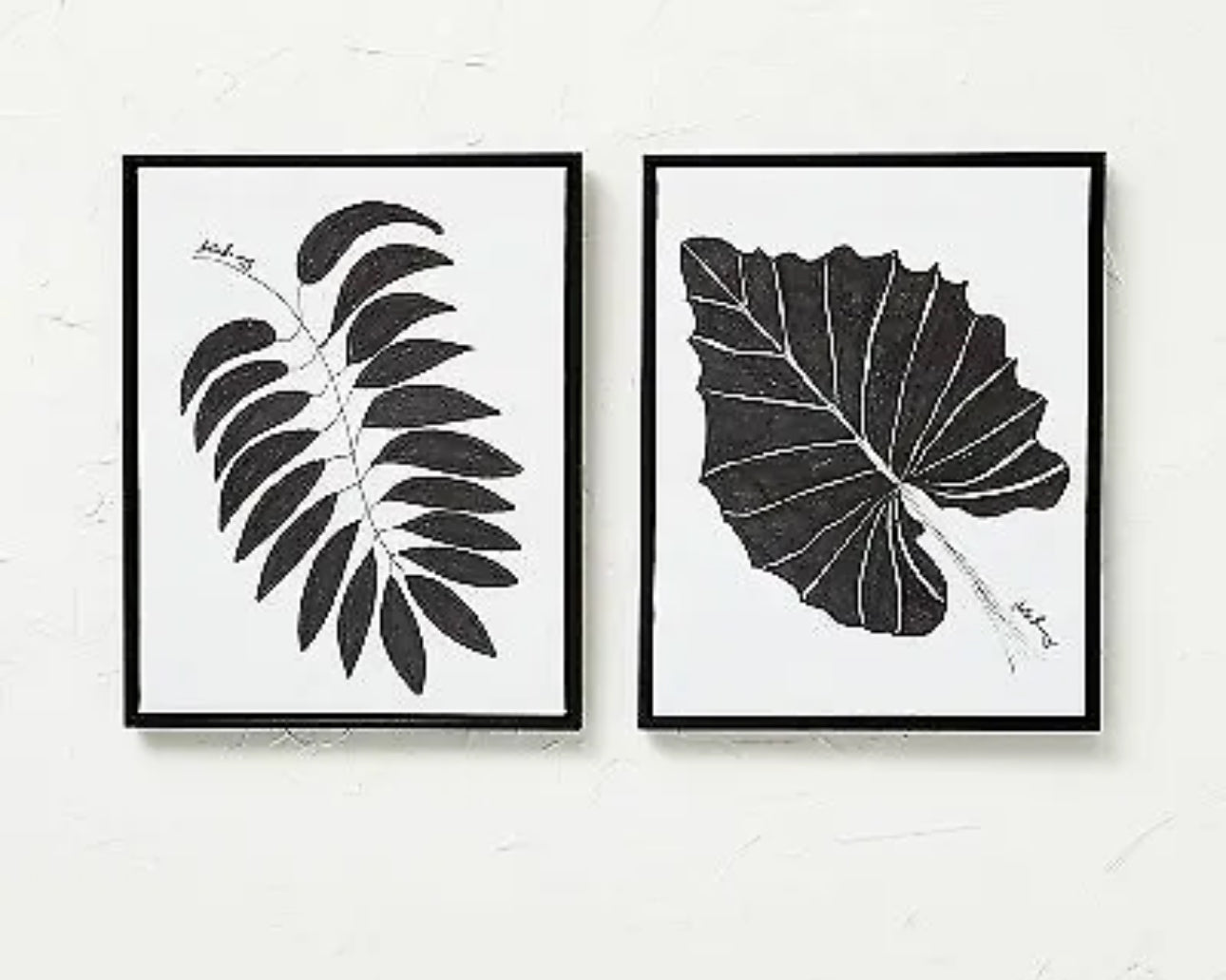 (Set of 2) 16" x 20" Leaf Duo Framed Canvases Black - Opalhouse designed with Jungalow