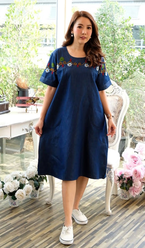 Women's Denim Dress Maxi long Dress Denim Stylish Casual Daily Holiday V  Neck Split Half Sleeve Summer Spring 2022 Loose Fit Blue Pure Color M L XL  XXL 2024 - $32.99