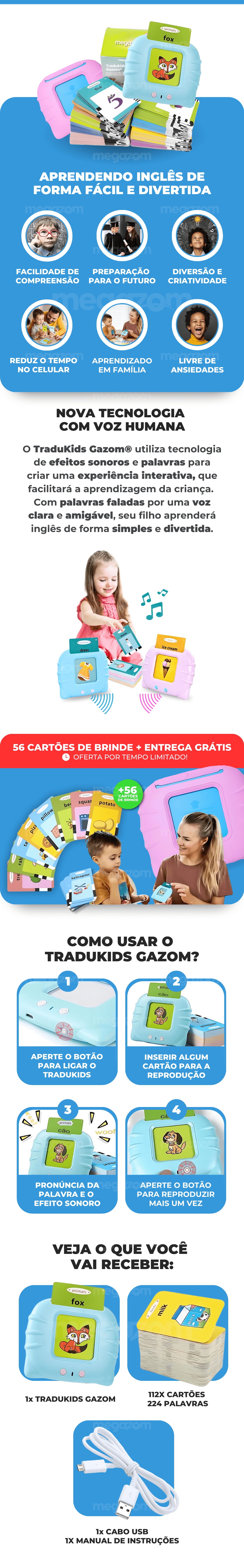 Tradukids Gazom - Tradutor Interativo (56 CARTÕES DE BRINDE)