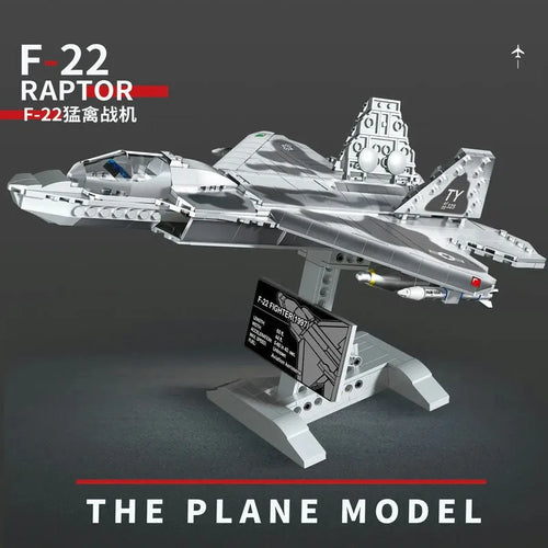 Military MOC F - 22 Raptor Fighter Plane Bricks Kids Toy